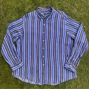 Ralph Lauren Vertical Striped 100% Linen Button Down Long Sleeve Dress Shirt XXL
